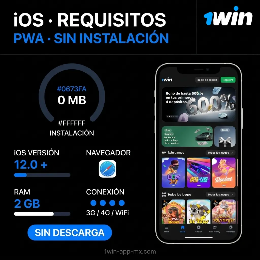 Requisitos mínimos para iOS en 1win - PWA funciona en iPhone o iPad