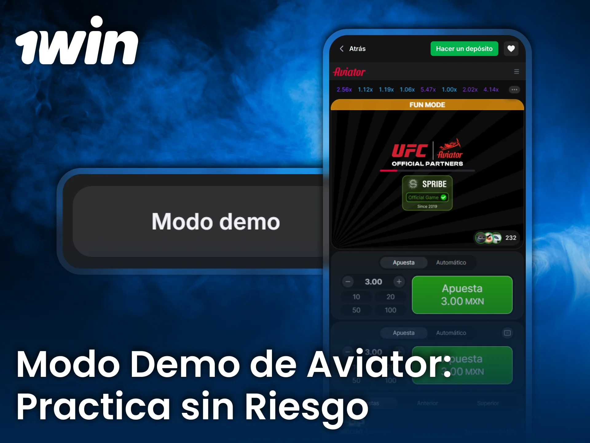Prueba modo demo de Aviator en 1win y practica sin riesgos financieros.