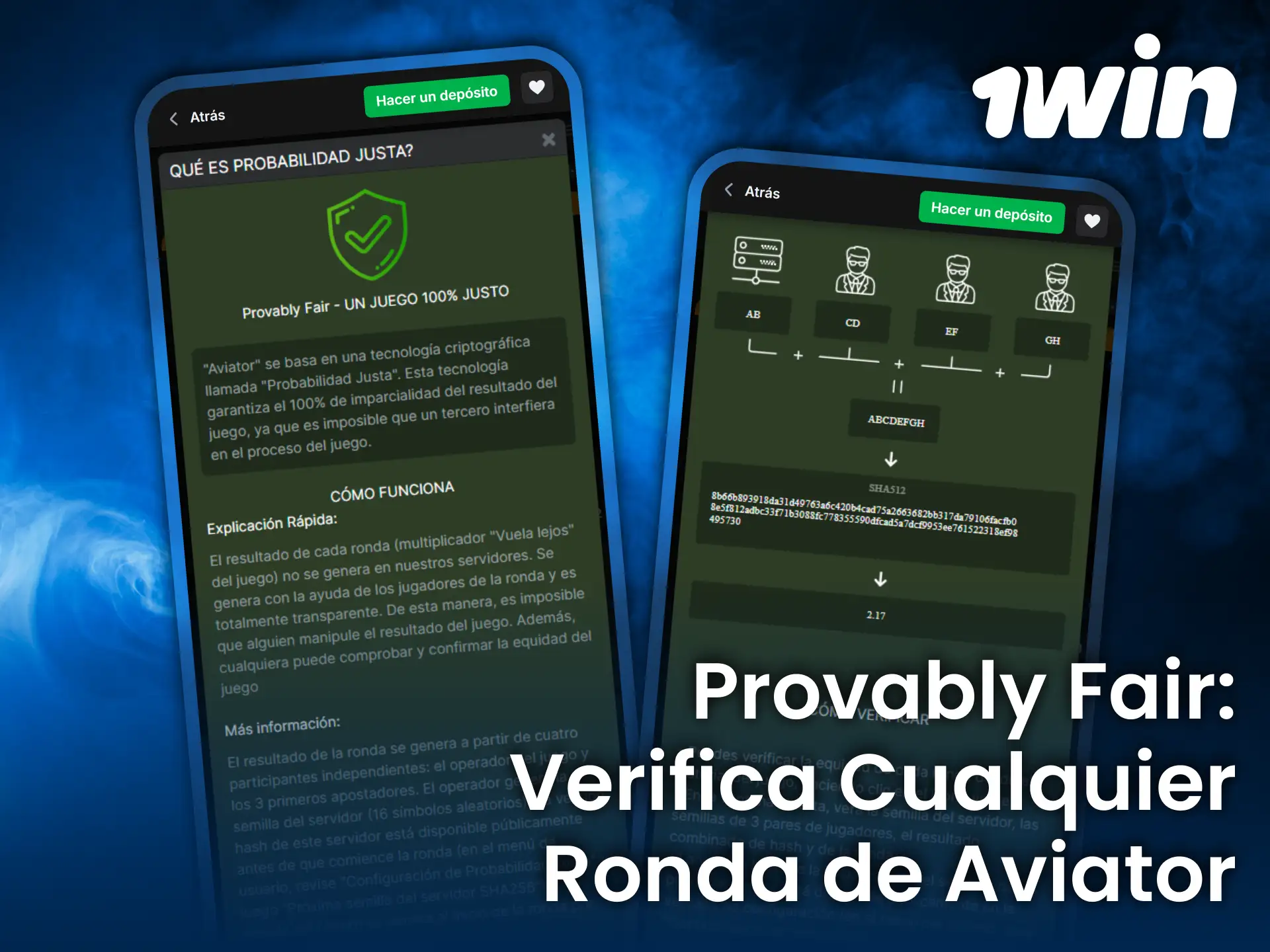 Verifica cualquier ronda de Aviator en 1win gracias sistema provably fair transparente.