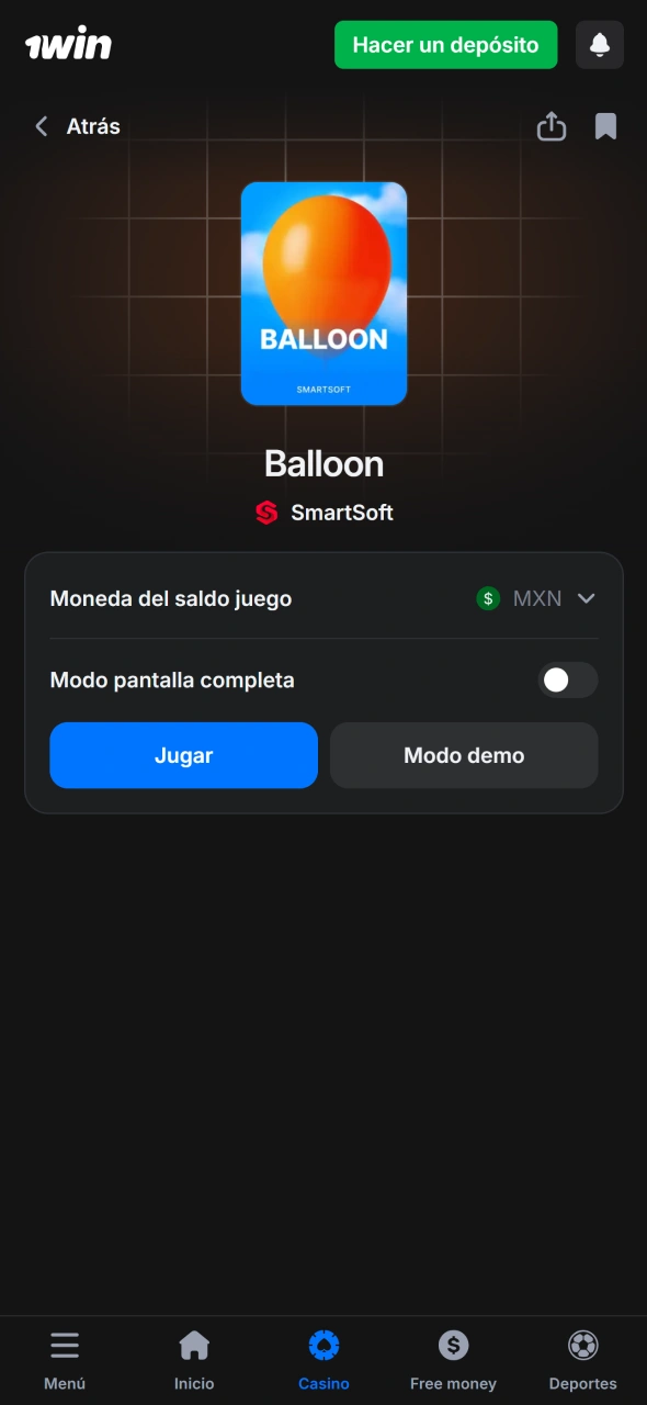 Abre Balloon en la app 1win y comienza partidas emocionantes inmediatamente.