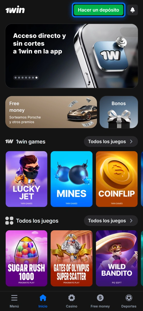 Abre el cajero en la app 1win y administra fondos fácilmente.
