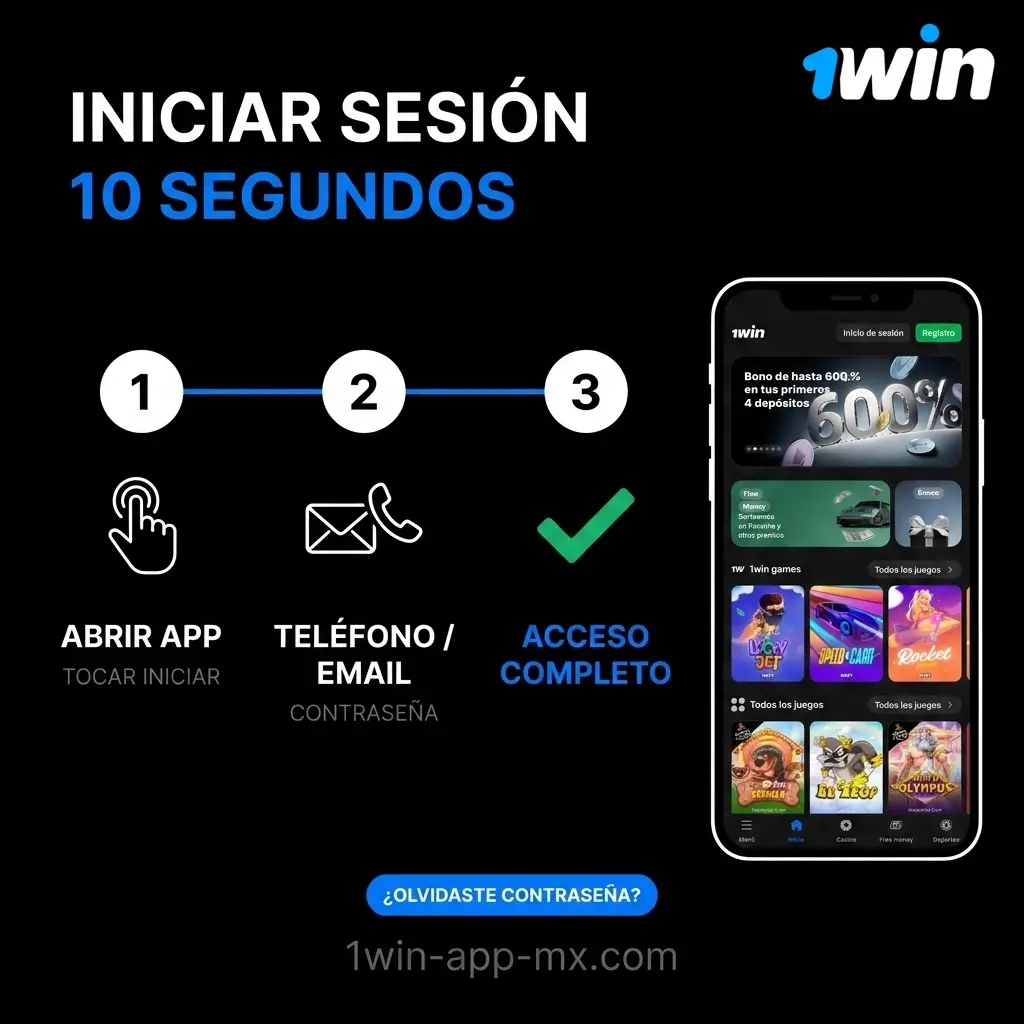 Cómo iniciar sesión en 1win desde la app Android o PWA en iPhone - toca Iniciar sesión en esquina superior derecha.