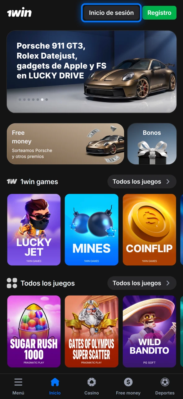 Toca iniciar sesión en la aplicación 1win y continúa jugando rápidamente.