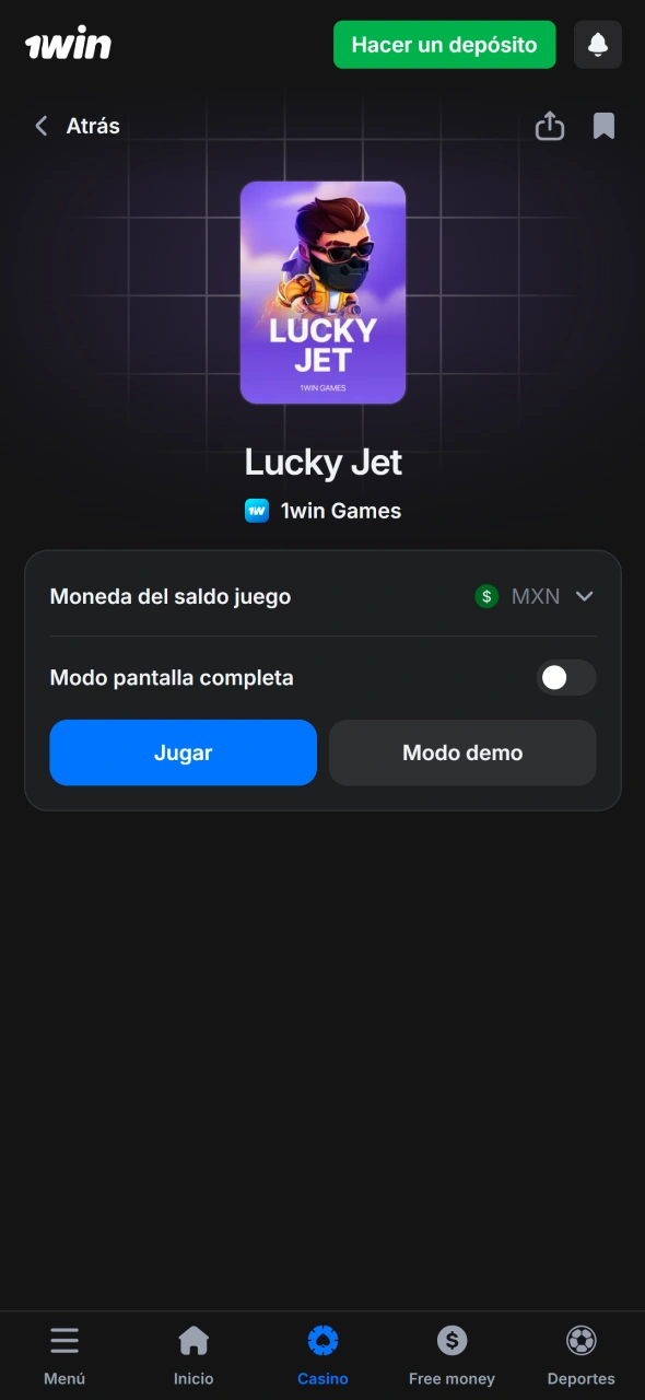 Abre Lucky Jet en la app 1win y comienza partidas emocionantes inmediatamente.