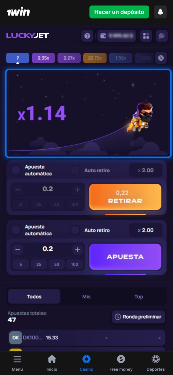 Observa multiplicador en Lucky Jet de 1win y retira ganancias estratégicamente.