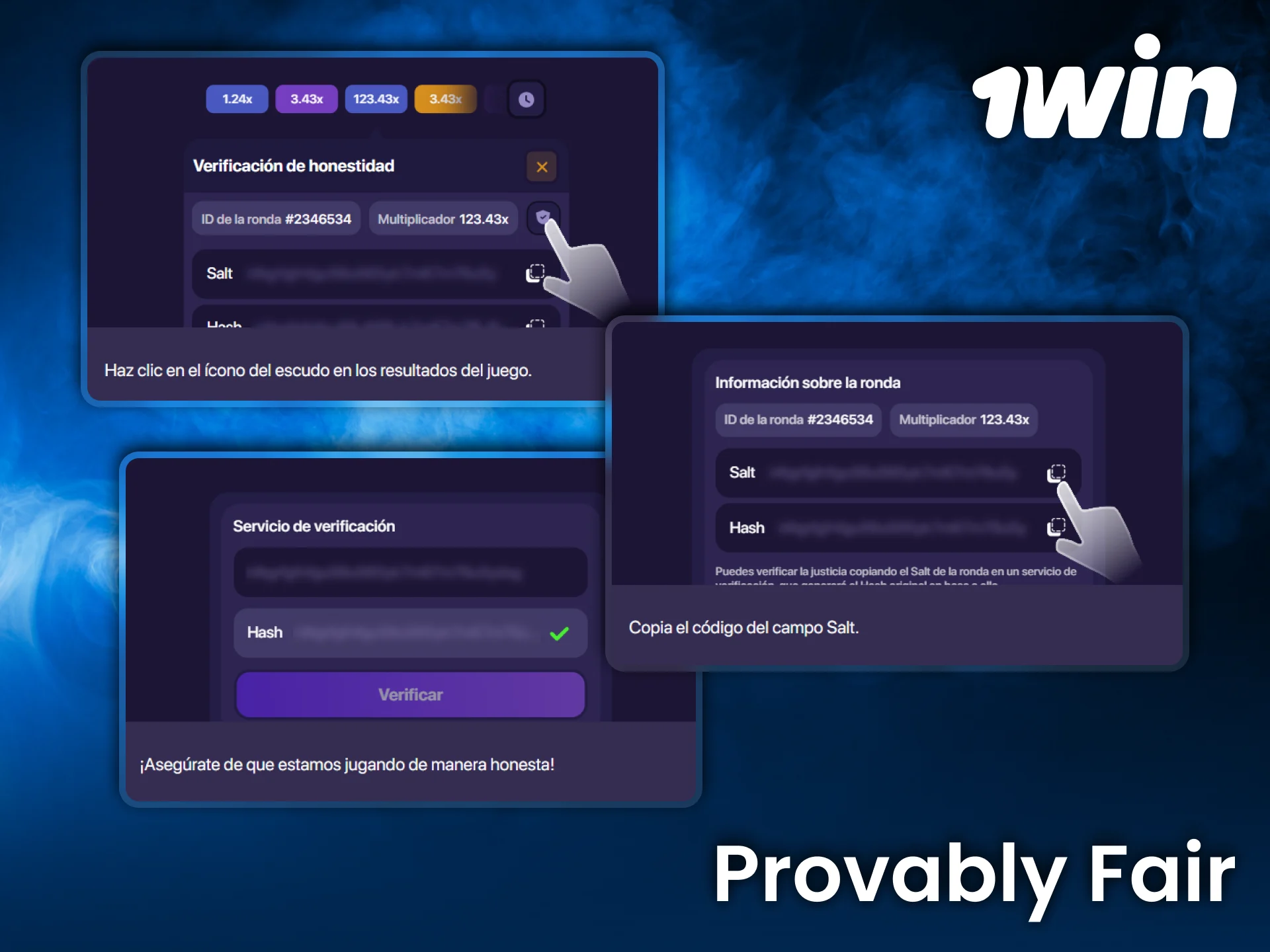 Verifica justicia de Lucky Jet en 1win mediante sistema provably fair transparente.