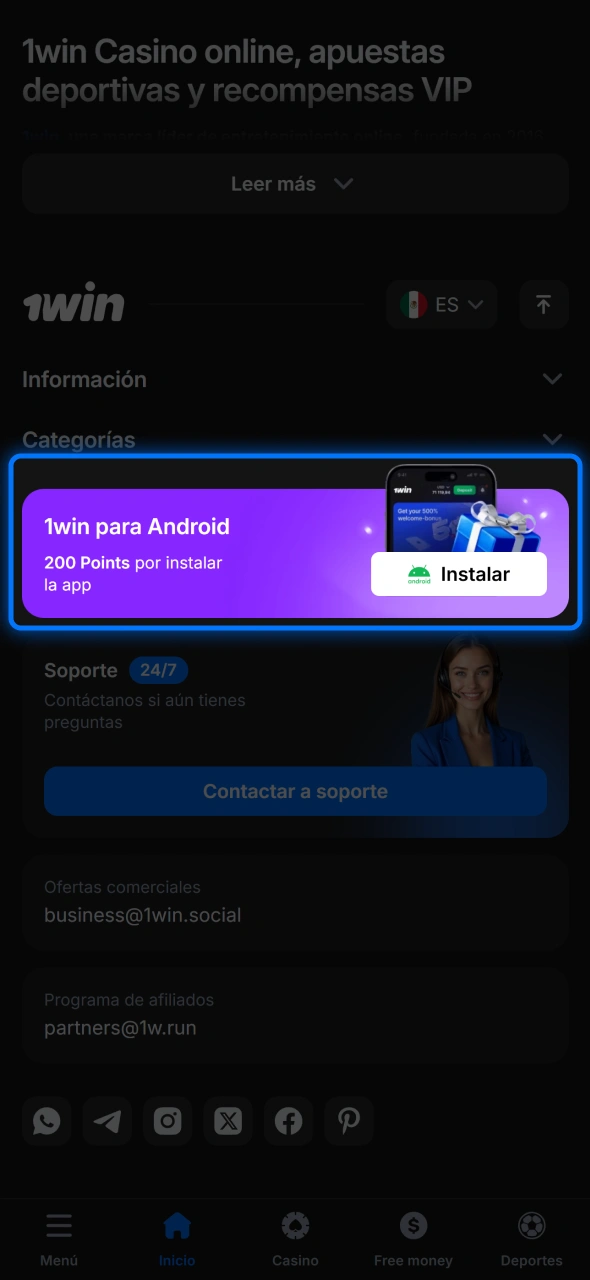 Descarga el APK oficial de 1win y empieza a jugar inmediatamente.