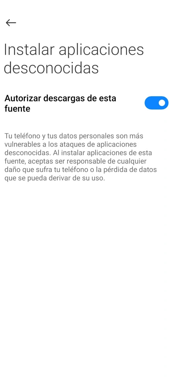 Permite instalación desde fuentes desconocidas para usar correctamente la app 1win.