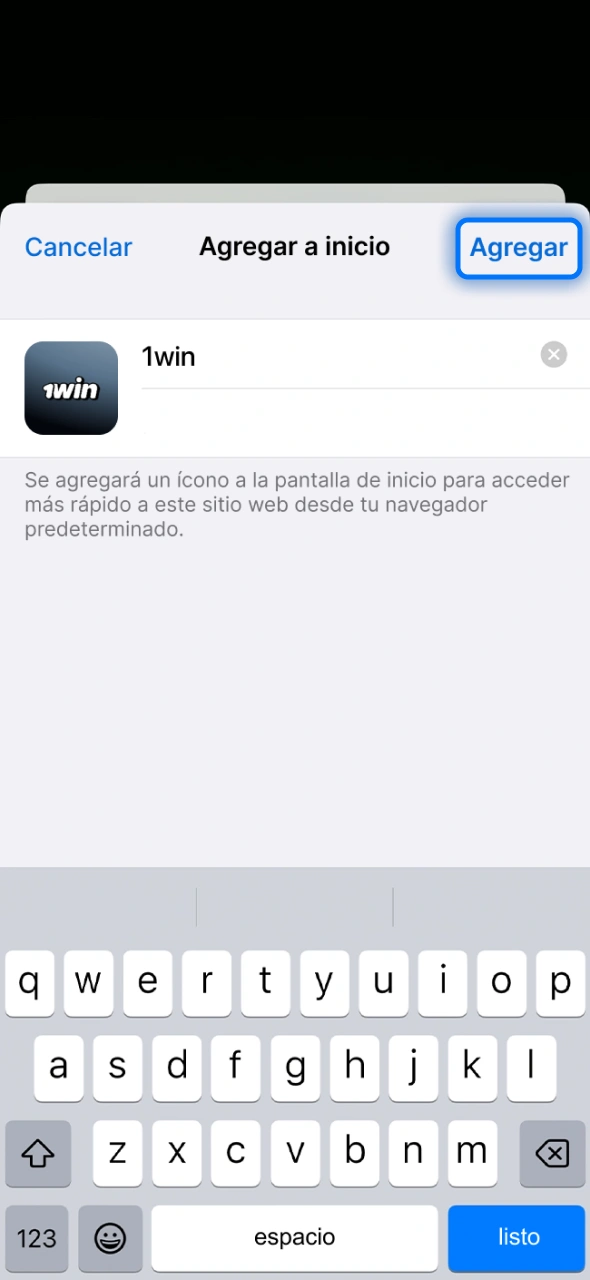 Confirma nombre de la aplicación 1win y finaliza instalación correctamente hoy.