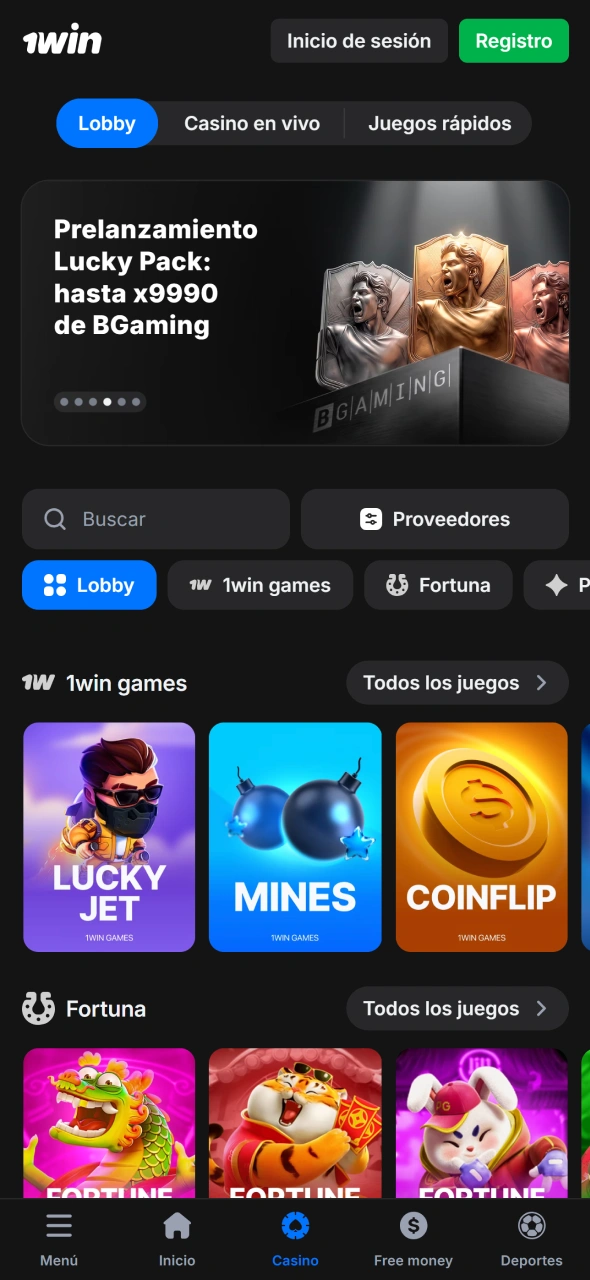 Explora el casino en la app de 1win y disfruta juegos populares.