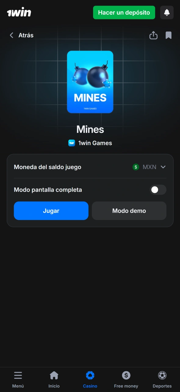 Abre Mines en la app 1win y comienza partidas emocionantes inmediatamente.