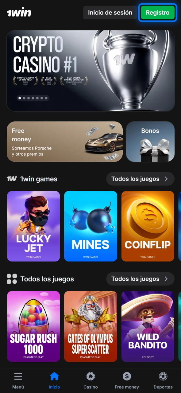 Toca registro en la app 1win y crea tu cuenta fácilmente.