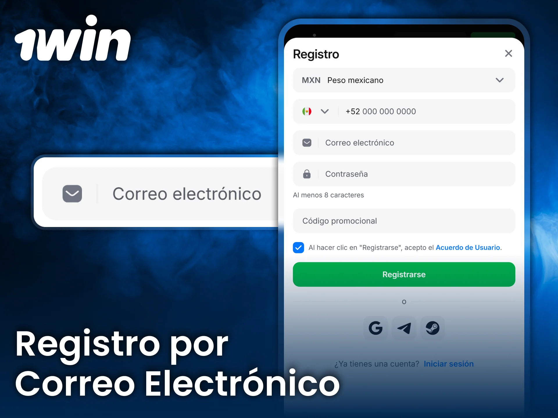 Realiza registro por correo electrónico en 1win y accede a juegos populares.